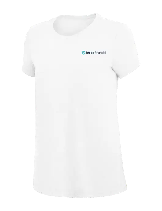 Womens Simply Soft White 4.5oz Poly/Combed Ring Spun Cotton T-Shirt
 w/Bread Financial Logo