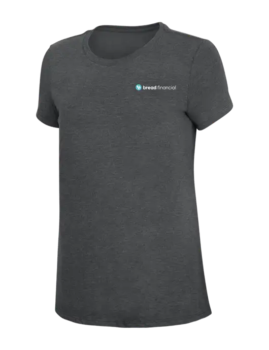 Womens Simply Soft Charcoal 4.5oz Poly/Combed Ring Spun Cotton T-Shirt w/Bread Financial Logo