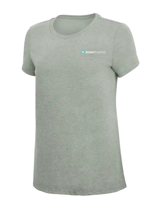 Womens Simply Soft Heathered Light Grey 4.5oz Poly/Combed Ring Spun Cotton T-Shirt w/Bread Financial Logo