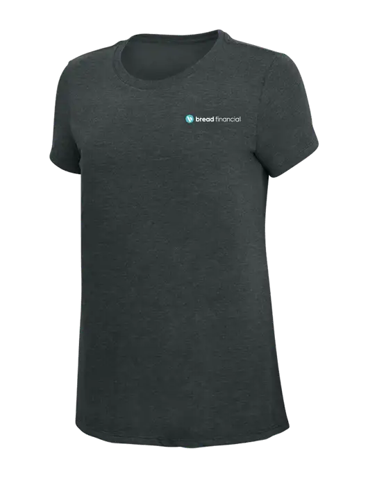 Womens Simply Soft Black Frost 4.5oz Poly/Combed Ring Spun Cotton T-Shirt w/Bread Financial Logo
