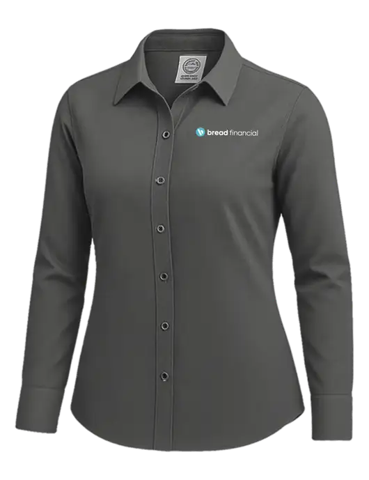 Brooks Brothers Womens Dark Grey Wrinkle-Free Stretch Nailhead Shirt w/Bread Financial Logo
