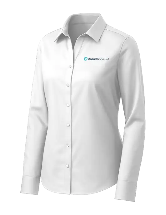 Brooks Brothers Womens White Wrinkle-Free Stretch Pinpoint Shirt w/Bread Financial Logo