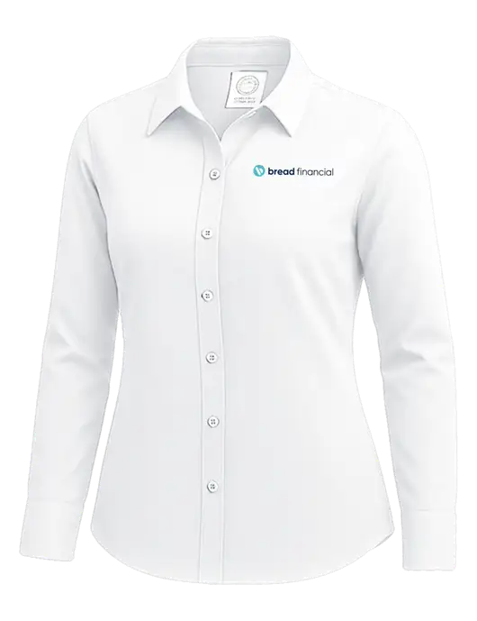Brooks Brothers Womens White Wrinkle-Free Stretch Nailhead Shirt w/Bread Financial Logo