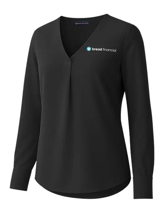 Brooks Brothers Womens Black Open-Neck Satin Blouse  w/Bread Financial Logo