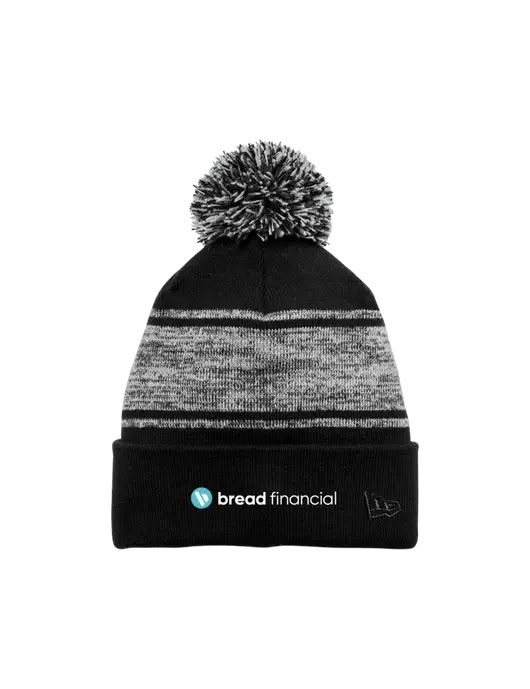 New Era Black/Charcoal Knit Chilled Pom Beanie w/Bread Financial Logo