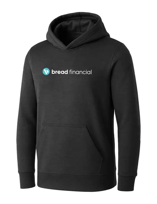 Womens Dark Grey Heather Core Fleece Pullover Hooded Sweatshirt w/Bread Financial Logo
