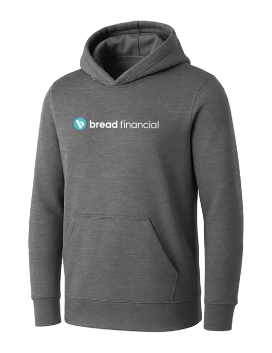 Womens Medium Grey Heather Core Fleece Pullover Hooded Sweatshirt w/Bread Financial Logo