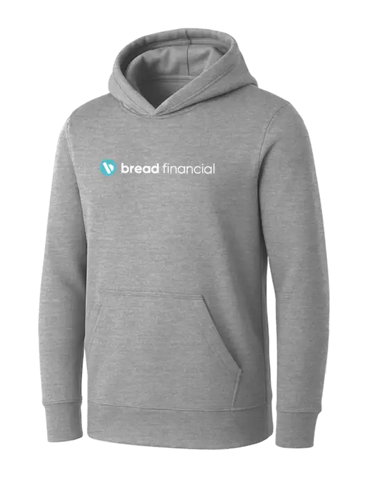 Womens Light Grey Heather Core Fleece Pullover Hooded Sweatshirt w/Bread Financial Logo