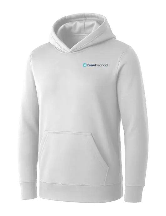 Womens White Core Fleece Pullover Hooded Sweatshirt w/Bread Financial Logo