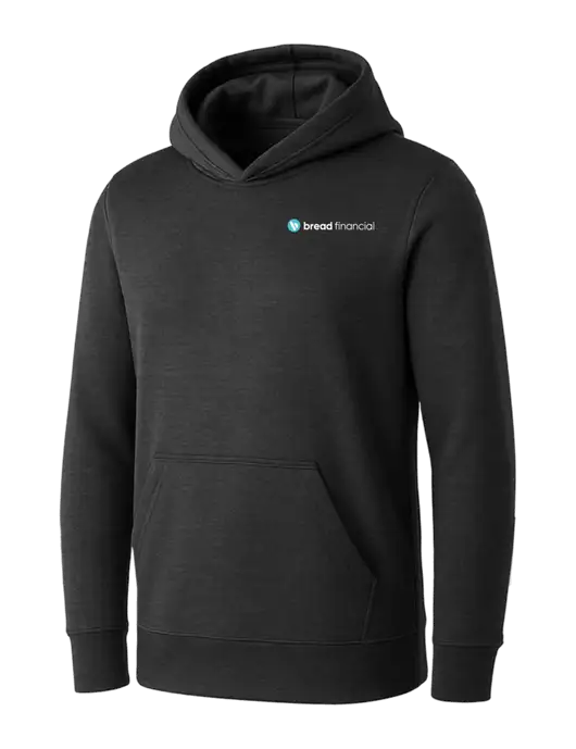 Womens Dark Grey Heather Core Fleece Pullover Hooded Sweatshirt w/Bread Financial Logo
