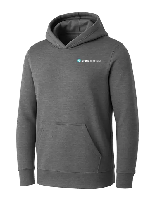 Womens Medium Grey Heather Core Fleece Pullover Hooded Sweatshirt w/Bread Financial Logo