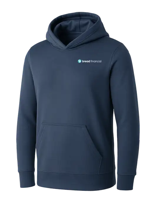 Womens Navy Core Fleece Pullover Hooded Sweatshirt w/Bread Financial Logo