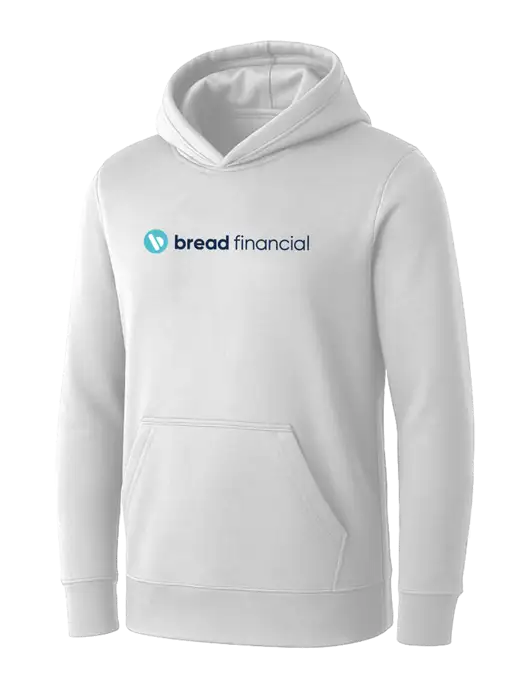 Womens White Core Fleece Pullover Hooded Sweatshirt w/Bread Financial Logo