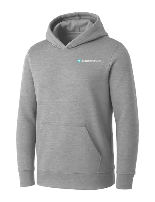 Womens Light Grey Heather Core Fleece Pullover Hooded Sweatshirt w/Bread Financial Logo
