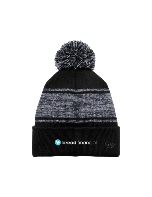 New Era Black/Navy Knit Chilled Pom Beanie w/Bread Financial Logo