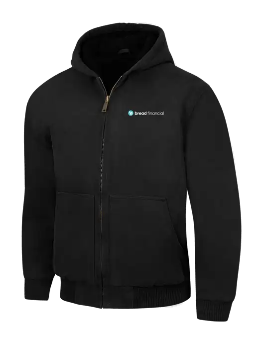 CornerStone Black Washed Duck Cloth Insulated Hooded Work Jacket w/Bread Financial Logo
