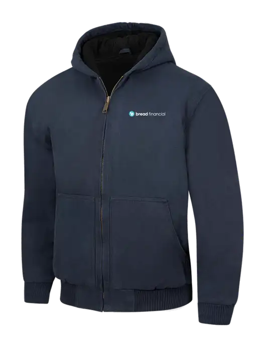 CornerStone Navy Washed Duck Cloth Insulated Hooded Work Jacket w/Bread Financial Logo