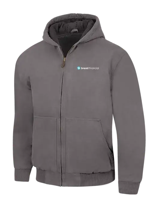 CornerStone Medium Grey Washed Duck Cloth Insulated Hooded Work Jacket w/Bread Financial Logo