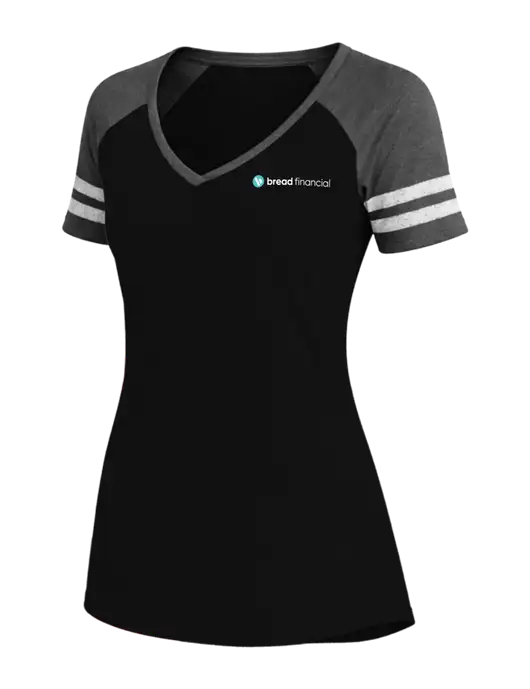 Womens Black/Charcoal Heather V-Neck Game Tee w/Bread Financial Logo