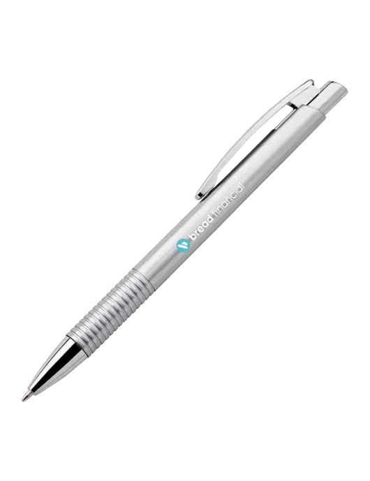 Malay Silver Ballpoint Pen - Blue Ink w/Bread Financial Logo