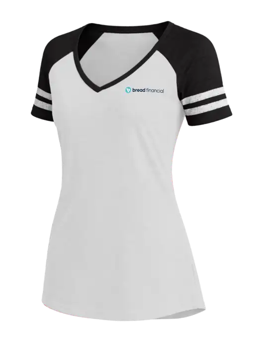 Womens White/Black V-Neck Game Tee w/Bread Financial Logo
