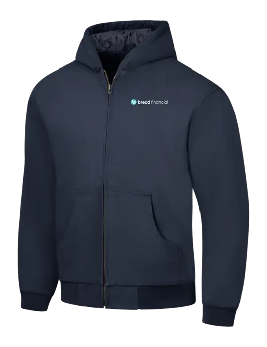 CornerStone Navy Duck Cloth Hooded Work Jacket w/Bread Financial Logo