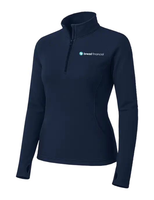 Navy Womens Sport Wick Stretch 1/4 Zip Pullover w/Bread Financial Logo