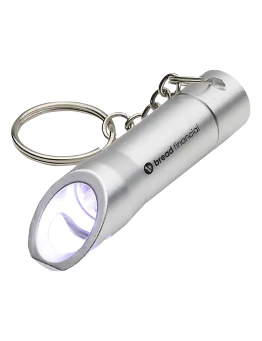Silver Pocket LED Flashlight with Bottle Opener & Keychain w/Bread Financial Logo