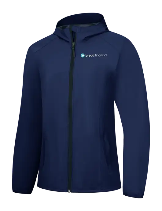 Womens Navy Essential Rain Jacket w/Bread Financial Logo