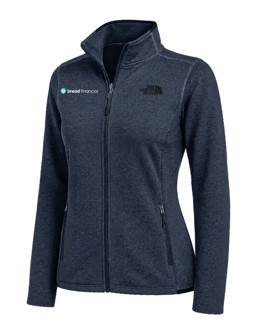 The North Face Womens Navy Heather Skyline Full-Zip Fleece Jacket w/Bread Financial Logo