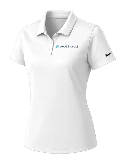Nike Womens White Dry Essential Solid Polo w/Bread Financial Logo