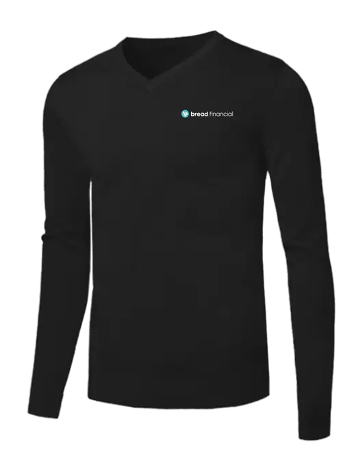 Brooks Brothers Black Washable Merino V-Neck Sweater w/Bread Financial Logo