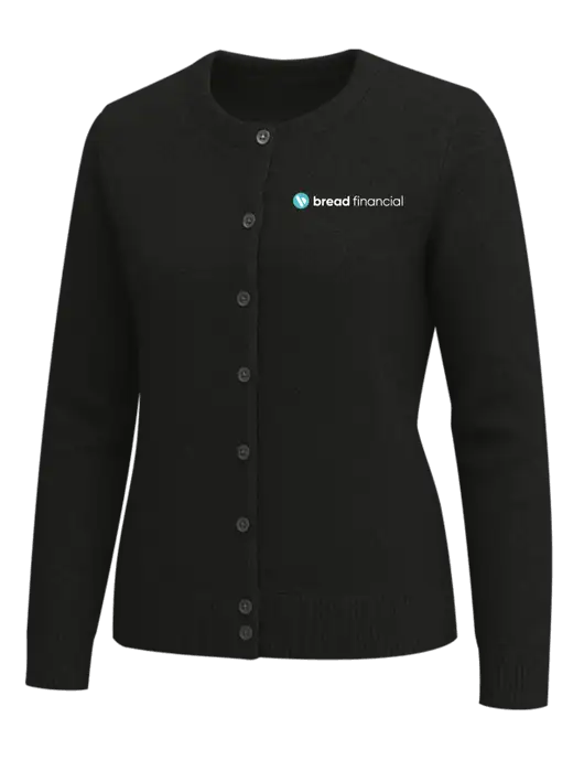 Brooks Brothers Womens Black Washable Merino Cardigan Sweater w/Bread Financial Logo