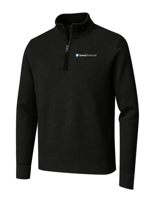 Brooks Brothers Black Washable Merino Birdseye 1/4-Zip Sweater w/Bread Financial Logo