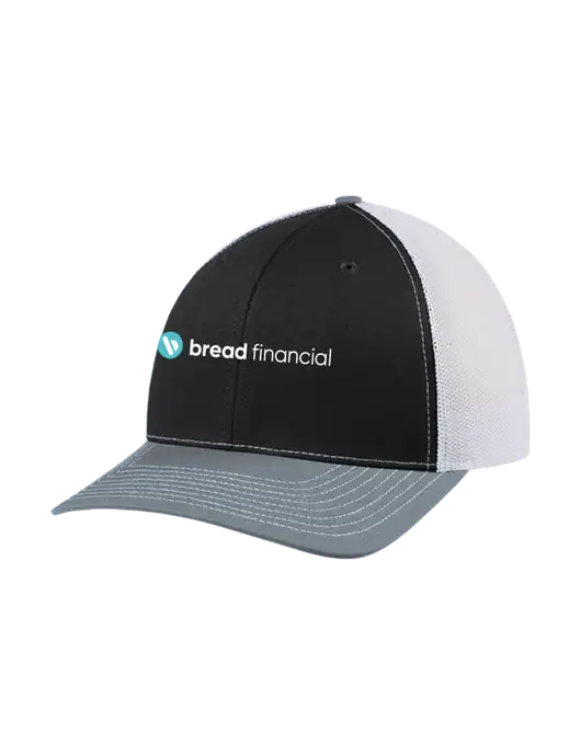 Richardson Adjustable Snapback Original 112 Trucker Cap Black/Light Heather Grey/White Mesh w/Bread Financial Logo