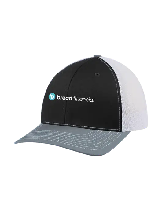 Richardson Adjustable Snapback Original 112 Trucker Cap Black/Light Heather Grey/White Mesh w/Bread Financial Logo