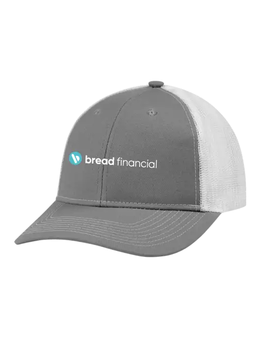 Snapback Ponytail Trucker Cap Light Medium Heather Grey w/White Mesh w/Bread Financial Logo