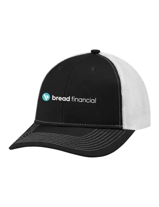 Snapback Ponytail Trucker Cap Black w/White Mesh w/Bread Financial Logo