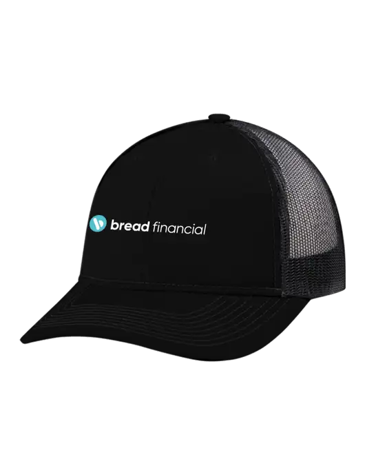 Snapback Ponytail Trucker Cap Black w/Black Mesh w/Bread Financial Logo
