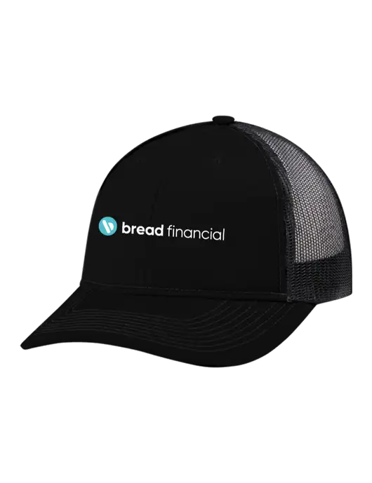 Snapback Ponytail Trucker Cap Black w/Black Mesh w/Bread Financial Logo