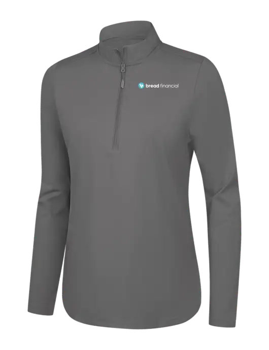  Womens Dark Medium Grey C-FREE Double Knit 1/4-Zip w/Bread Financial Logo