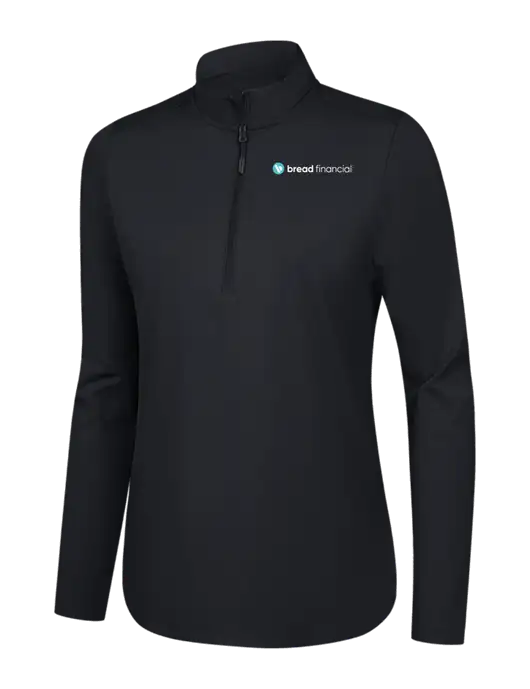  Womens Black C-FREE Double Knit 1/4-Zip w/Bread Financial Logo