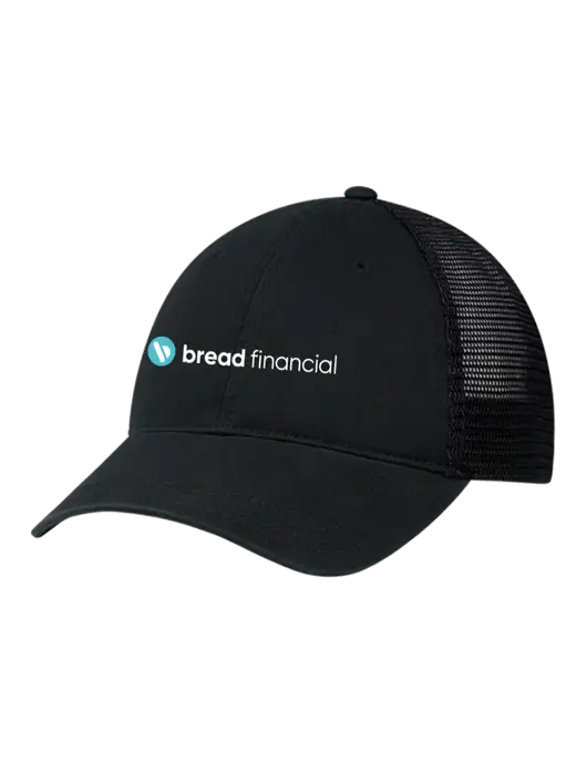 Richardson 111 Garment Washed Trucker Cap Black w/Black Mesh w/Bread Financial Logo
