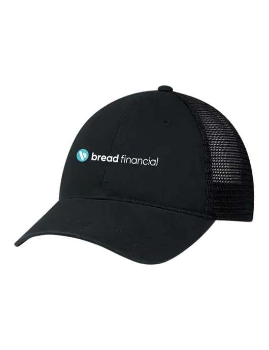 Richardson 111 Garment Washed Trucker Cap Black w/Black Mesh w/Bread Financial Logo