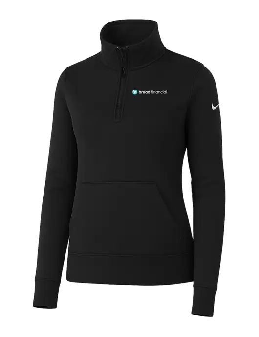 Nike Womens Black Club Fleece Sleeve Swoosh 1/2-Zip w/Bread Financial Logo