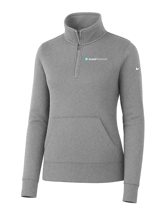 Nike Womens Light Grey Heather Club Fleece Sleeve Swoosh 1/2-Zip w/Bread Financial Logo