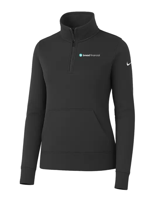 Nike Womens Dark Grey Club Fleece Sleeve Swoosh 1/2-Zip w/Bread Financial Logo