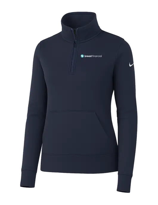 Nike Womens Dark Navy Club Fleece Sleeve Swoosh 1/2-Zip w/Bread Financial Logo