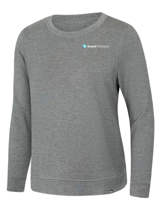 TravisMathew Womens Light Grey Heather Lightweight Long Weekend Crew w/Bread Financial Logo