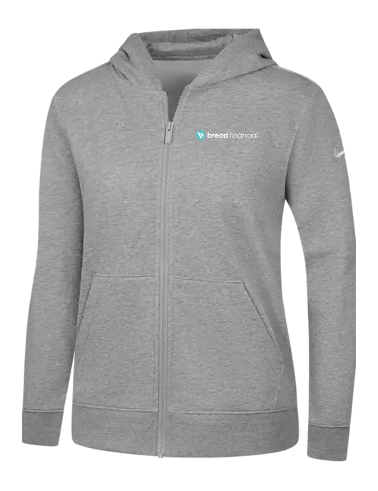 Nike Womens Club Fleece Sleeve Swoosh Full-Zip Dark Grey Heather Hoodie w/Bread Financial Logo